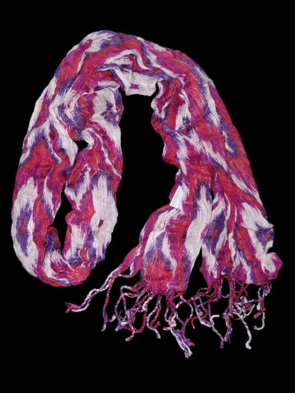Source Unknown Pink, Purple & White Wavy Fringe Scarf